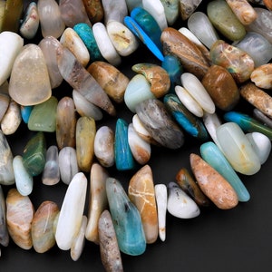 Natural Peruvian Blue Opal Freeform Chip Pebble Nugget Beads Gemstone 15.5&quot; Strand