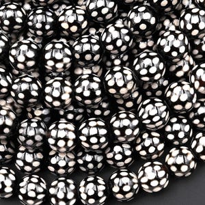 Tibetan Snake Skin Agate 8mm 10mm Black White Round Beads 15.5&quot; Strand