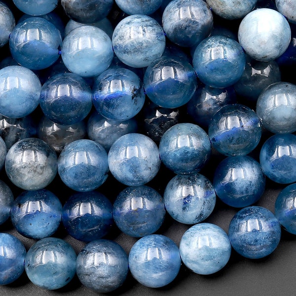 AA Natural Stormy Blue Santa Maria Aquamarine 4mm 5mm 6mm 8mm 10mm Round Beads Gemstone 15.5" Strand