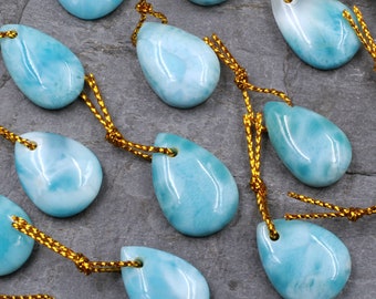 Natürliche blaue Larimar Teardrop Anhänger gebohrte echte echte blaue Larimar Edelstein Fokalperle