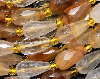 Faceted Natural Golden Healer Quartz Teardrop Beads Vertically Drilled Gemstone Good for Earrings 15.5" Strand