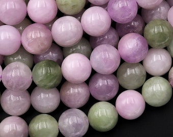 Natural Violet Purple Pink Green Kunzite 6mm 8mm 10mm 12mm 14mm Round Beads Gemstone 15.5" Strand