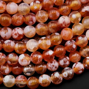 Tibetan Orange Red Fire Agate 6mm Round Beads 15.5" Strand