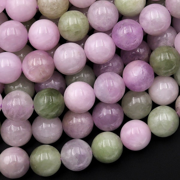 Natural Violet Purple Pink Green Kunzite 6mm 8mm 10mm 12mm 14mm Round Beads Gemstone 15.5" Strand