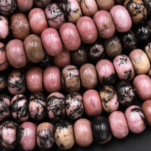 Natural Pink Rhodonite Beads 6mm 8mm Smooth Rondelle Earthy Pink Interesting Black Matrix Beads 15.5&quot; Strand