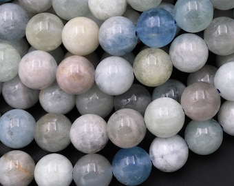 Natural Blue Green Aquamarine 4mm 6mm 8mm 10mm Smooth Round Beads 15.5" Strand