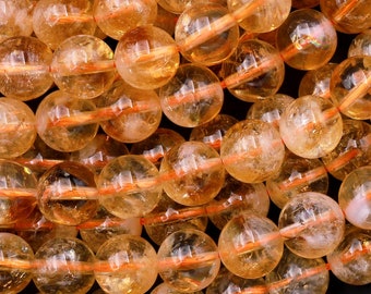 AA Natural Golden Citrine 4mm 6mm 8mm 10mm 12mm Smooth Round Beads Gemstone 15.5" Strand