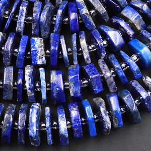 Natural Blue Lapis Faceted Hexagon Slice Rondelle Beads Center Drilled Disc Wheel Heishi Gemstone 15.5&quot; Strand