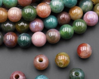 AAA Large Hole Beads 2mm 3mm Drill Natural Indian Agate 8mm 10mm Round Beads 8" Strand