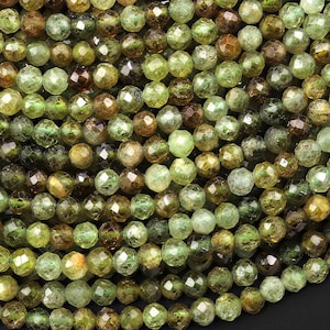 Faceted Natural Green Garnet 4mm Round Beads Gemstone 15.5&quot; Strand