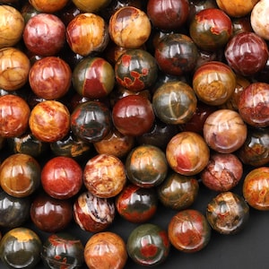 Natural Red Creek Jasper 4mm 6mm 8mm 10mm 12mm 14mm 16mm 18mm 20mm Round Beads Aka Cherry Creek Multicolor Picasso Jasper 15.5" Strand