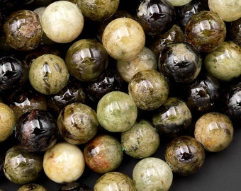 Natural Green Garnet 6mm 8mm Round Beads Smooth Highly Polished Stunning Green Garnet Gemstone 15.5" Strand
