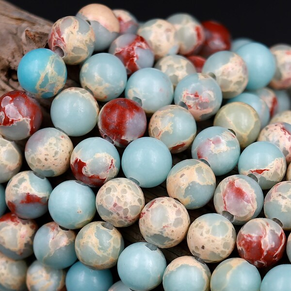 Large Hole Beads Impression Jasper 8mm 10mm Round Beads Big 2.5mm Hole Aka Snake Skin Jasper Aqua Terra Jasper 8" Strand