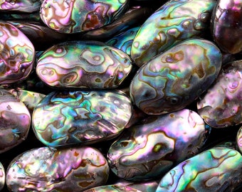 Large Natural Abalone Beads Puffy Oval Nugget Nuggets 15.5" Strand