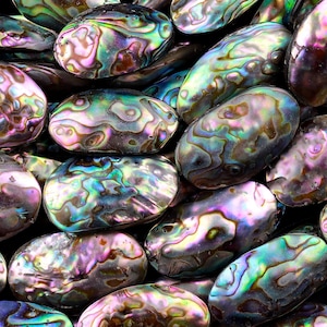 Large Natural Abalone Beads Puffy Oval Nugget Nuggets 15.5" Strand