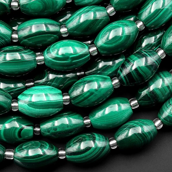 AAA Natural Green Malachite Drum Barrel Beads 10mm 12mm Gemstone From Congo 15.5" Strand