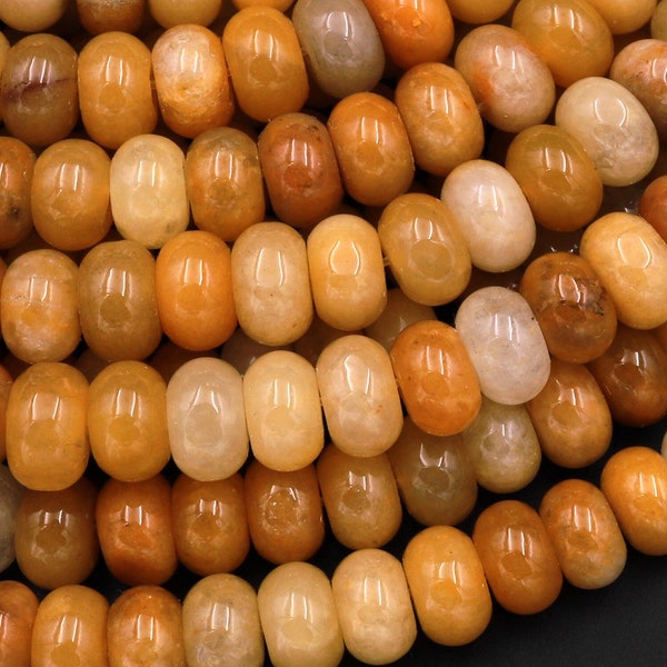 Natural Yellow Jade 6mm 8mm Smooth Rondelle Beads 15.5" Strand