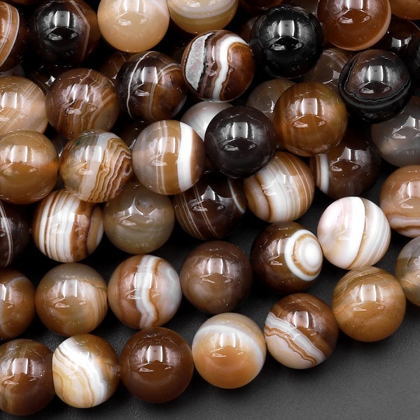 Brown Tibetan Striped Agate 6mm 8mm 10mm 12mm Round Beads Amazing Veins Bands Antique Boho Mala Beads 15.5" Strand