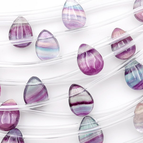 Natural Purple Fluorite Smooth Teardrop Beads 10x14mm Good for Earring Making 8" Strand