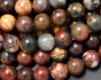Contas redondas de jaspe vermelho natural de 4 mm 6 mm 8 mm 10 mm 14 mm 16 mm 18 mm 20 mm, também conhecido como Cherry Creek, jaspe Picasso multicolorido, fio de 15,5 pol.
