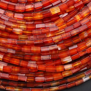 Small Natural Carnelian 4x2mm Thin Rectangle Tube Beads 15.5" Strand