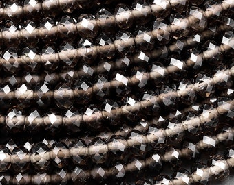 AAA Faceted Natural Smoky Quartz Rondelle Beads 2mm 3mm 4mm Gemstone 15.5" Strand