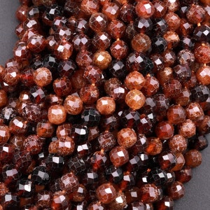 Natural Orange Hessonite Garnet Faceted 4mm Round Beads Micro Faceted Diamond Cut Gemstone 15.5&quot; Strand