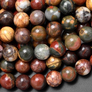 Natural Red Creek Jasper 4mm 6mm 8mm 10mm 14mm 16mm 18mm Round Beads Aka Cherry Creek Multi Color Picasso Jasper 15.5" Strand