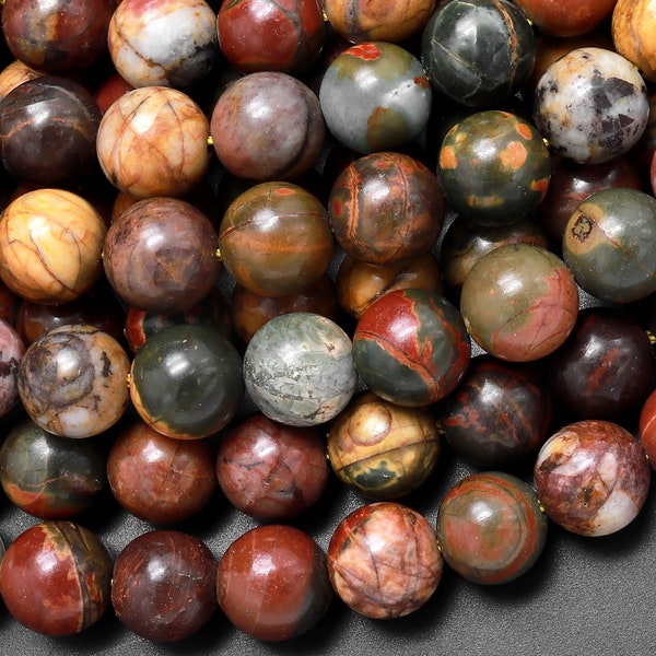 Natural Red Creek Jasper 4mm 6mm 8mm 10mm 14mm 16mm 18mm Round Beads Aka Cherry Creek Multi Color Picasso Jasper 15.5" Strand