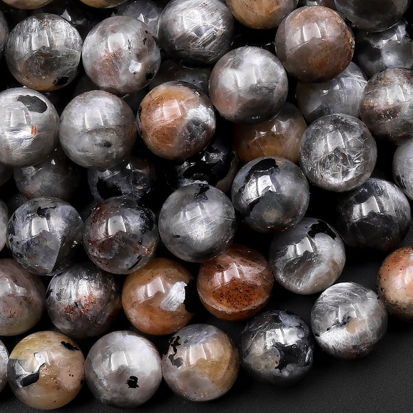 Rare Natural Sunstone Moonstone With Silvery Flashes 5mm 6mm 8mm 10mm 12mm 13mm Round Beads Gemstone 15.5" Strand
