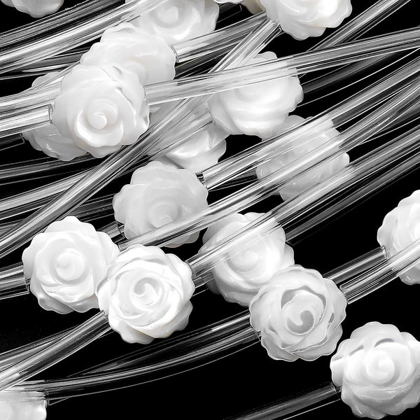 AAA Natural White Mother of Pearl Hand Carved Rose Flower Gemstone Beads 6mm 8mm 10mm 12mm