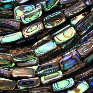 AAA Natural Abalone Tube Beads Iridescent Rainbow Glow Blue Green Red Pink Flash 15.5" Strand