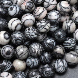 Natural Black Spider Web Jasper Round Beads 4mm 6mm 8mm 10mm 15.5" Strand