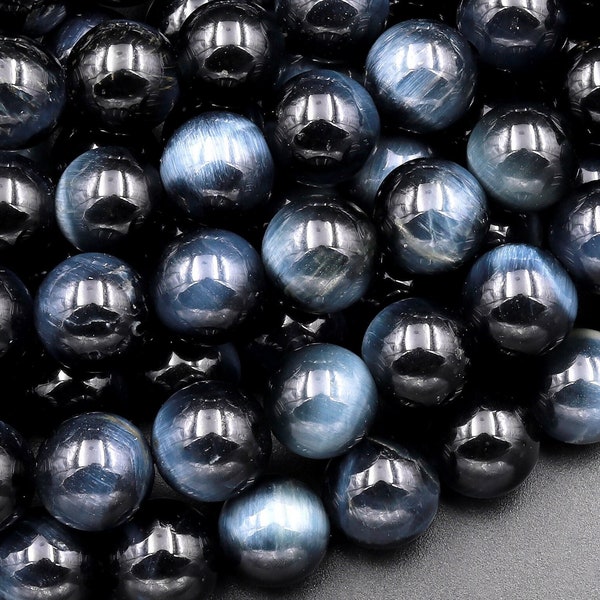 Natürliche Blaue Tigerauge Glatt 4mm 6mm 8mm 10mm Runde Perlen Erstaunliche Chatoyance 15.5" Strang