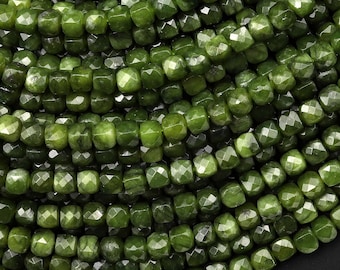 AAA Faceted Natural Serpentine Jade 4mm Cube Beads Gemstone 15.5" Strand