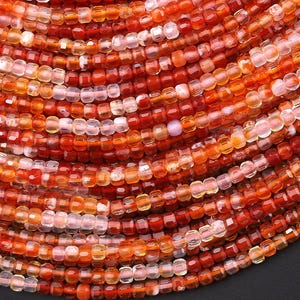 Sun Kissed Natural Carnelian 2mm Faceted Cube Beads Orange Gemstone 15.5&quot; Strand