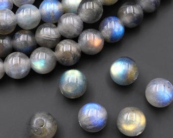 Large Hole Beads 2mm 3mm Drill Natural Labradorite 8mm 11mm 12mm Round Beads 8" Strand