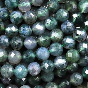 Ágata musgosa verde natural facetada, cuentas redondas de 5 mm, 6 mm, 7 mm y 8 mm, tira de 15,5&quot;