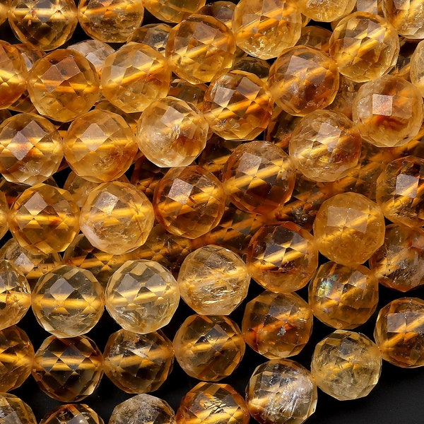 Citrine naturelle AAA à facettes, perles rondes de 4mm, 6mm, 8mm, pierre précieuse taillée au diamant au Laser, brin de 15.5 pouces