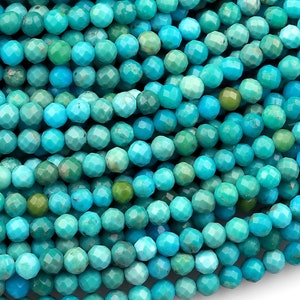AAA Natural Turquoise 2mm 3mm 4mm 5mm Faceted Round Beads Real Genuine Blue Green Micro Faceted Cut Gemstone 15.5" Strand