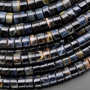 Natural Blue Tiger's Eye 4mm 6mm Heishi Beads 15.5" Strand