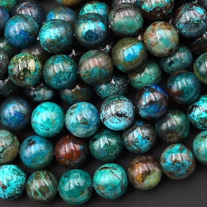 Real Genuine Natural Chrysocolla Beads 9mm 10mm Round Gemstone 15.5" Strand