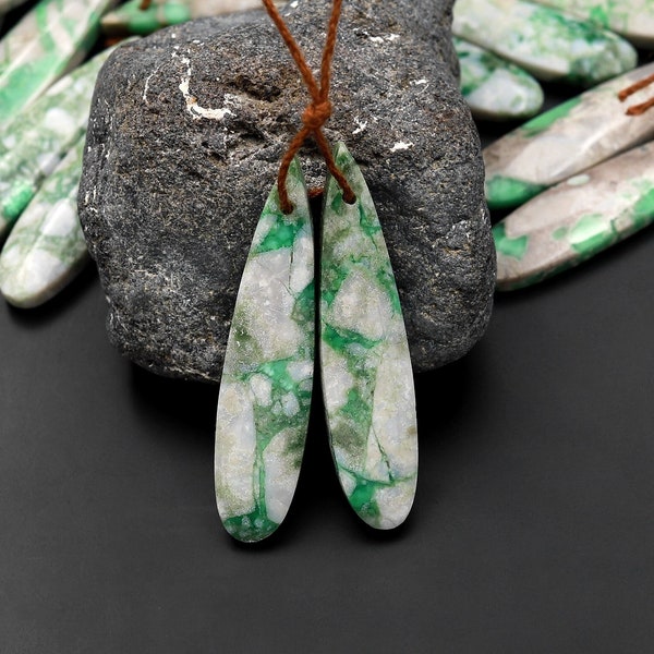 Drilled Natural Utah Variscite Long Teardrop Earring Pair Matched Cabochon Gemstone Beads