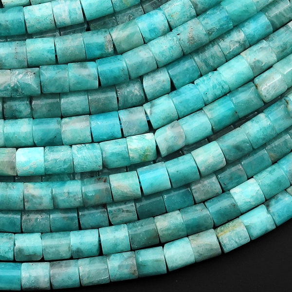 Natural Peruvian Blue Amazonite 4x4mm Small Smooth Spacer Tube Cylinder Beads 15.5" Strand