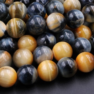 Natural Blue Blonde Tiger's Eye Beads Smooth 4mm 6mm 8mm 10mm Round Amazing Chatoyance 15.5" Strand