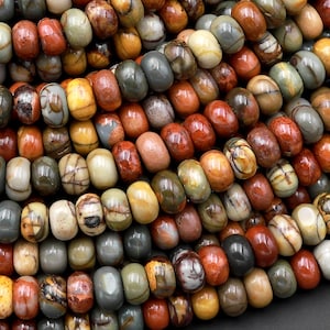 AAA Natural Red Creek Jasper Smooth Rondelle Beads 4mm 6mm 8mm 10mm Aka Cherry Creek Multicolor Picasso Jasper 15.5&quot; Strand