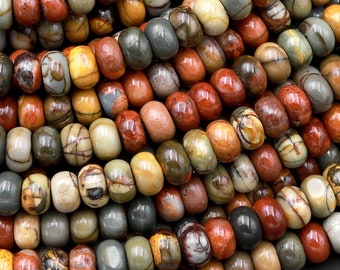 Perline rondelle lisce di diaspro Red Creek naturale AAA da 4 mm, 6 mm, 8 mm e 10 mm, alias Cherry Creek Multicolor Picasso Jasper, filo da 15,5".