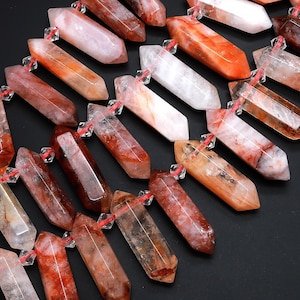 Natural Golden Red Lepidocrocite Quartz Beads Double Terminated Points Top Side Drilled Crystal Focal Pendant 15" Strand