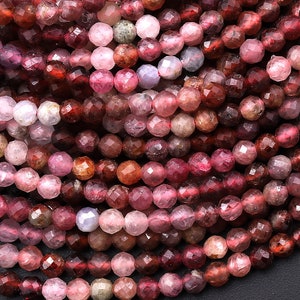 Faceted Natural Red Pink Spinel Faceted Round Beads 3mm 4mm Gemstone 15.5&quot; Strand