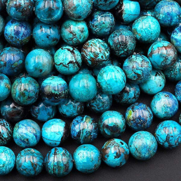 AAA + Rara Shattuckite naturale genuina 6mm 8mm 10mm 12mm Perline rotonde Azurite Chrysocolla Malachite Gemma dal Congo 15.5" Strand